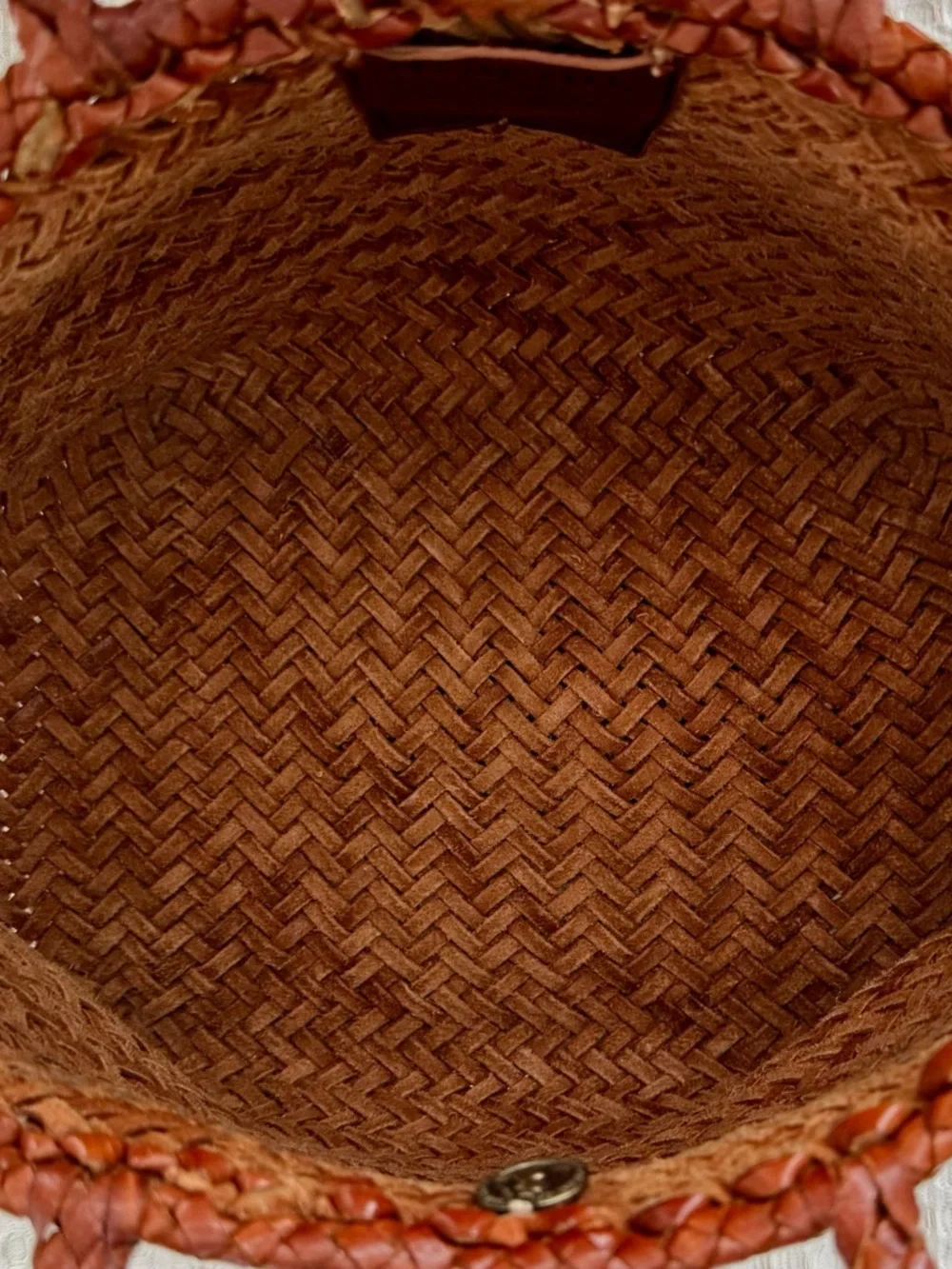 Dragon Diffusion Grace Basket Small Woven Buffalo Leather Tote / Tan - Picture 6 of 8